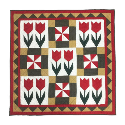 TULIP Hand made Hand quilted Wall hanging, Throw Quilt, small quilt, Table Topper calico cotton fabric  by Home Heart brands (Made in India)