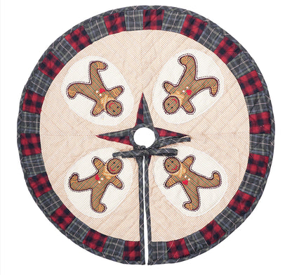 Christmas tree skirt quilted patchwork embroidered Ginger bread plaid thick Double Layer Heirloom by HOME HEART Brands(Made in India)