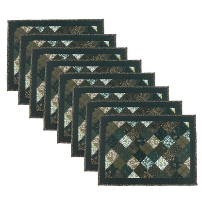 quilted placemats tablemats patchwork Flower Garden, Green white Calico multi floral print  14"X19" by HOME HEART Brands (Made in India)