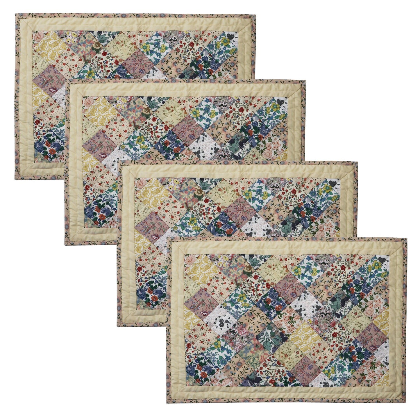 quilted placemats tablemats patchwork Calico Country Floral 14"X19" by HOME HEART Brands (Made in India)