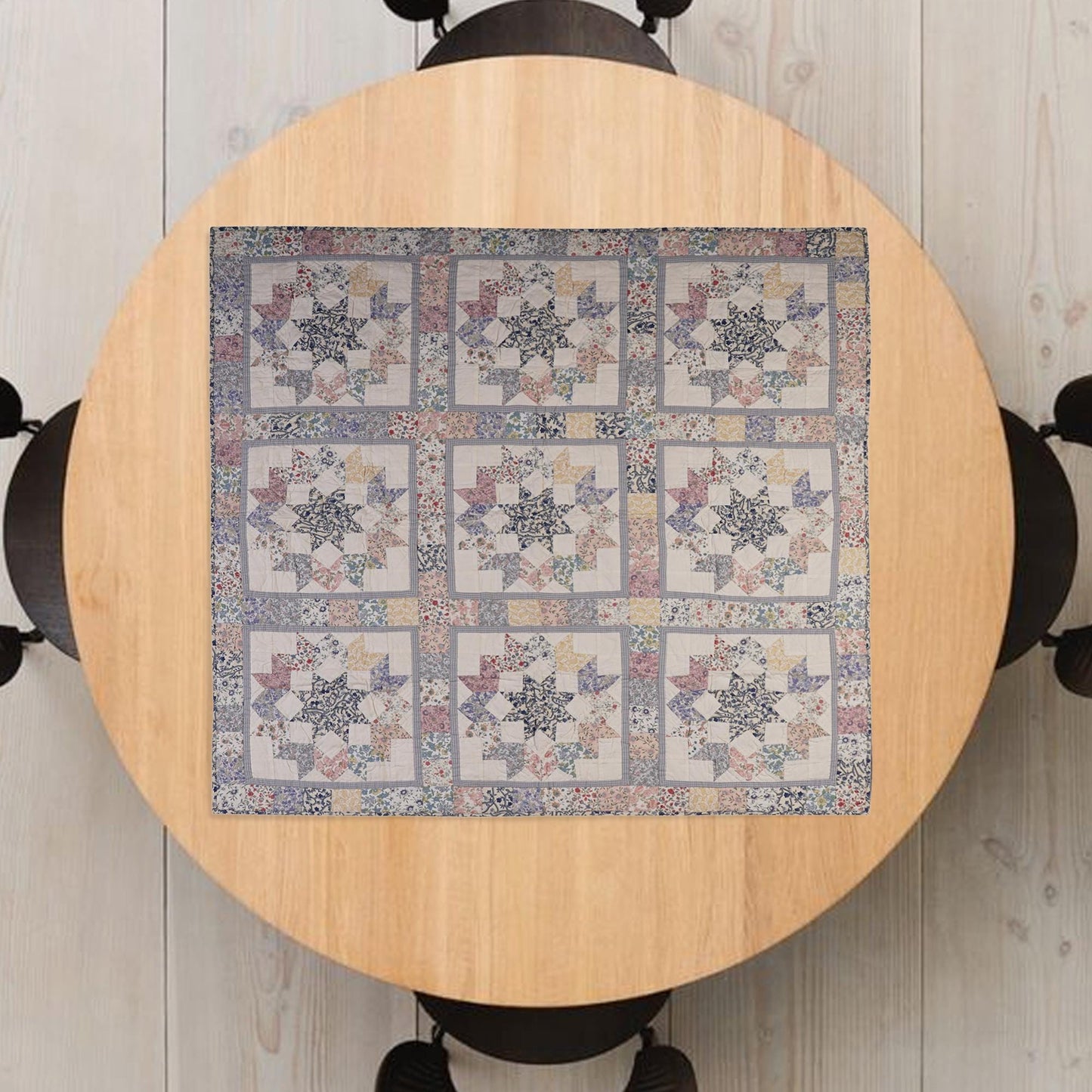 Hand made Calico Floral North Star 44"x44" country Cotton Hand Quilted patchwork Wall hanging & Toppers, baby quilt by HOME HEART Brands