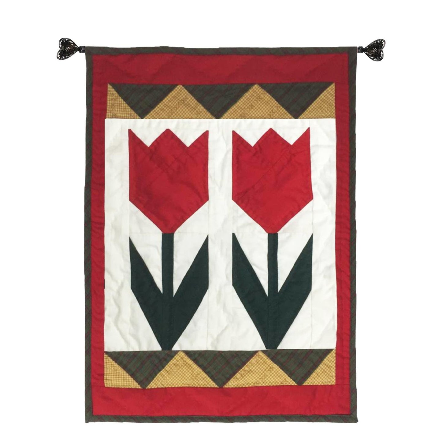 Hand made Hand quilted table accent piece, Block small Quilt, Table Topper Tulip calico cotton fabric by Home Heart brands (Made in India)