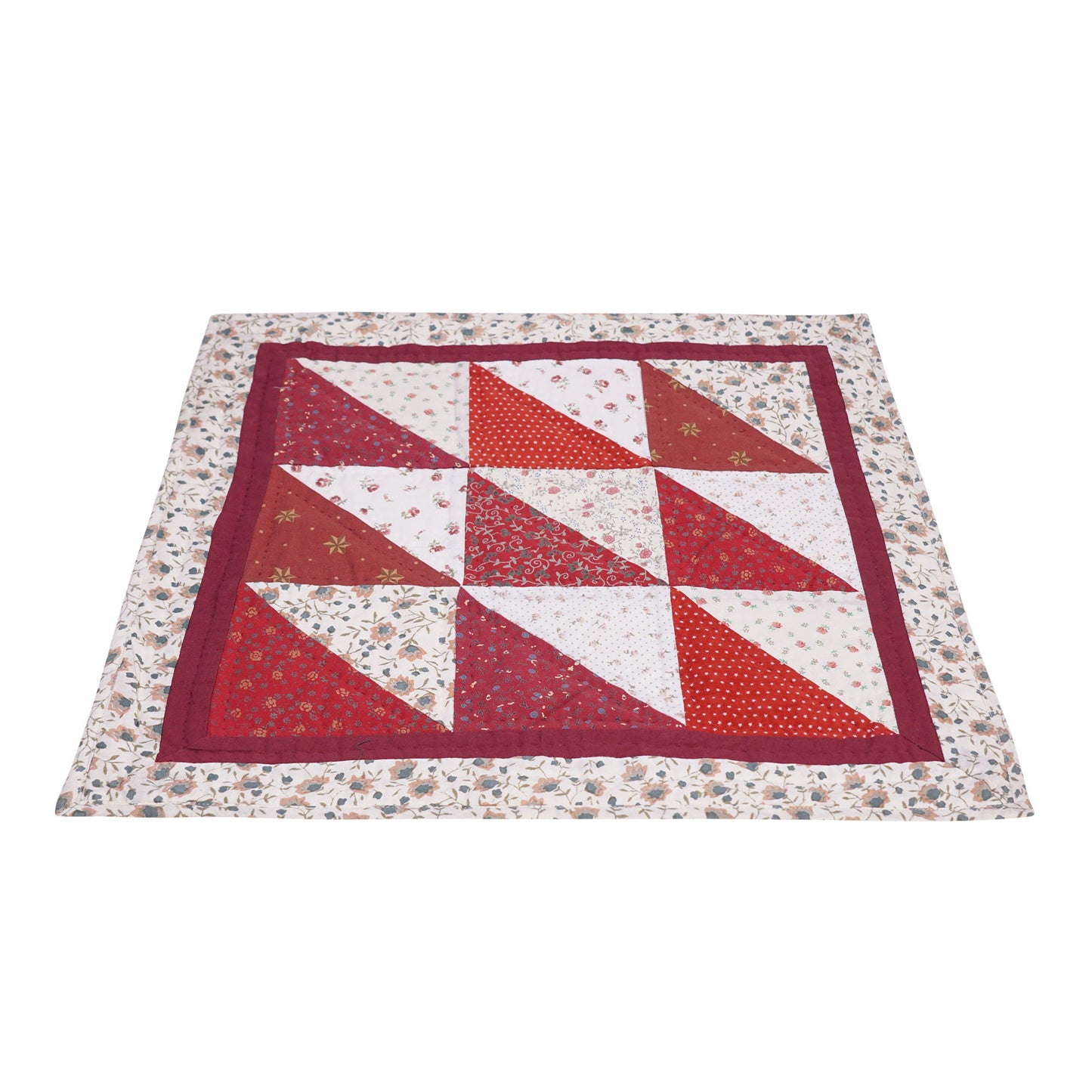 Hand Quilted table topper, square mat runner, patchwork , small quilt, Calico floral prints sew pocket by HOME HEART Brands(Made in India)