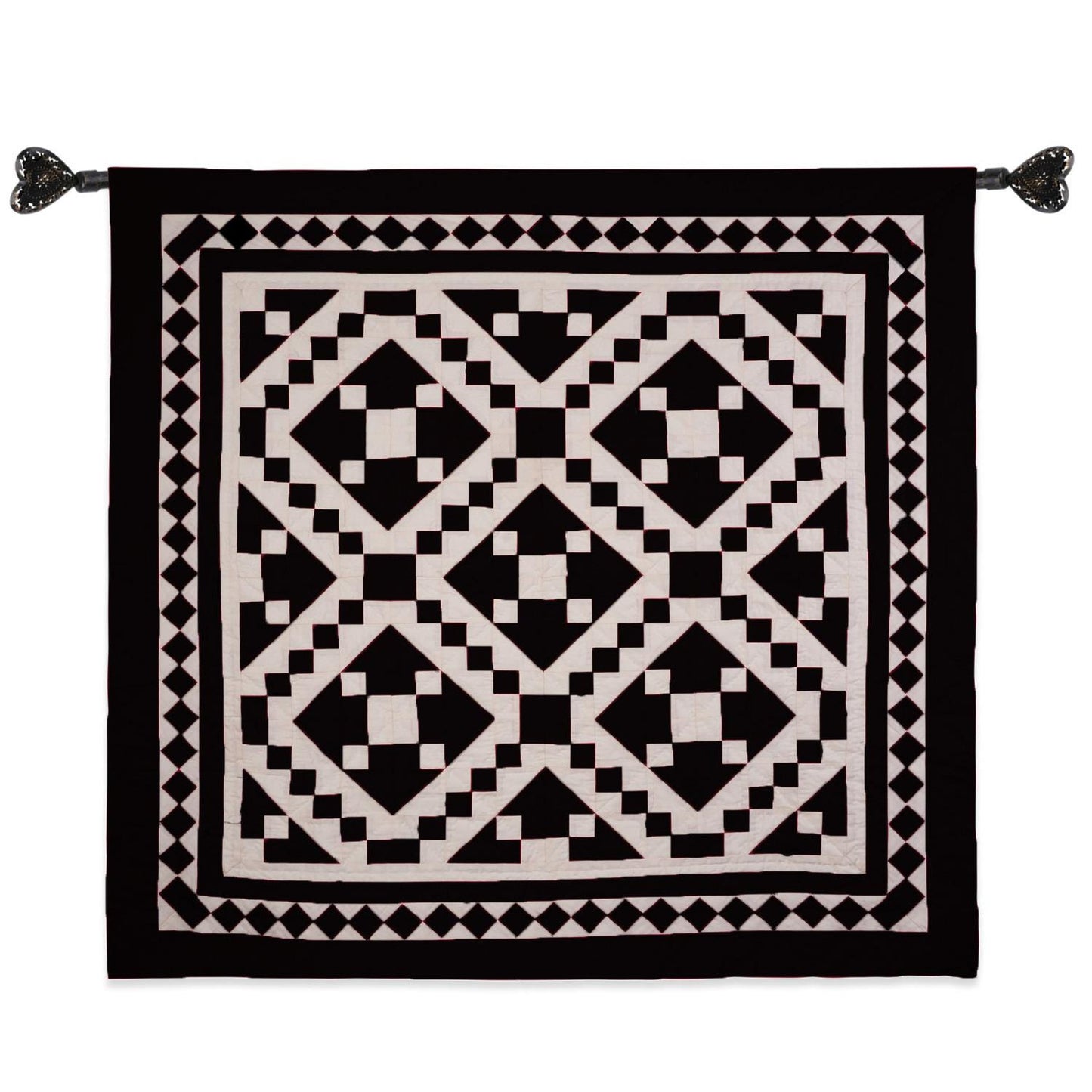 Wall hanging Hand made hand quilted quilt, Throws, Table topper Black Diamond square quilt 100% Cotton Heirloom Quality by HOME HEART Brands