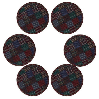 Quilted placemat & table mat, round patchwork table topper quilt winter mix country plaid, calico print by HOME HEART Brands( made in INDIA)
