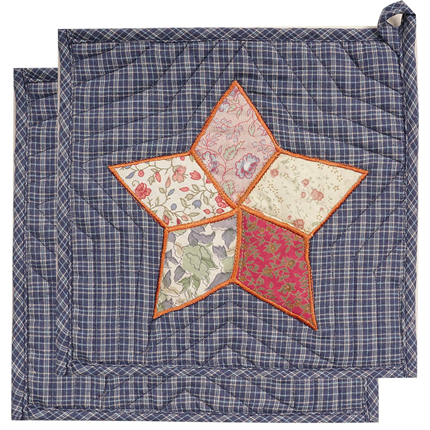 Quilted Pot Holder/Table topper/hot pads patchwork for kitchen embroidered star 9"x9" by HOME HEART Brands( Made in India)