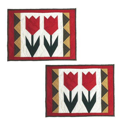 Hand made hand quilted crafted placemats, tablemats, table topper,  patchwork Calico Tulip 14"X19" by HOME HEART Brands (Made in India)