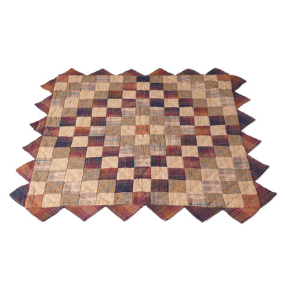 Hand made Hand quilted Throw Quilt, Table Topper  sunrise autumn plaid calico zig zag quilt by Home Heart brands (Made in India)