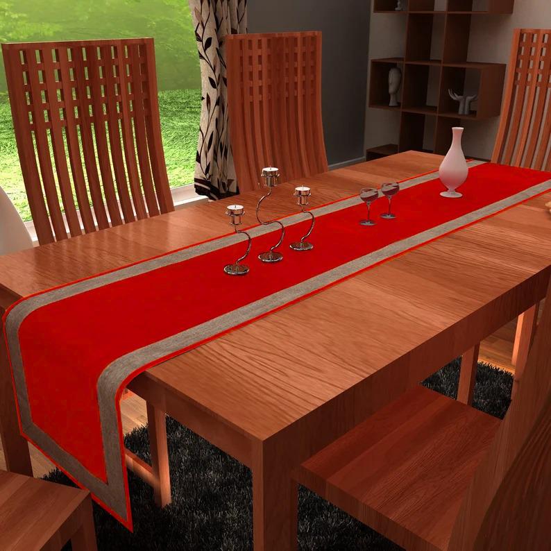 Velvet Table Runner & Toppers Premium  red with ivory lurex jute border double layer by Home Heart Brands(made in INDIA)
