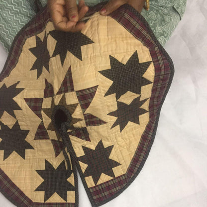 Christmas tree skirt 24" inch hand made hand quilted  star of stars plaid Heirloom Quality tree skirt by HOME HEART Brands( Made in India)