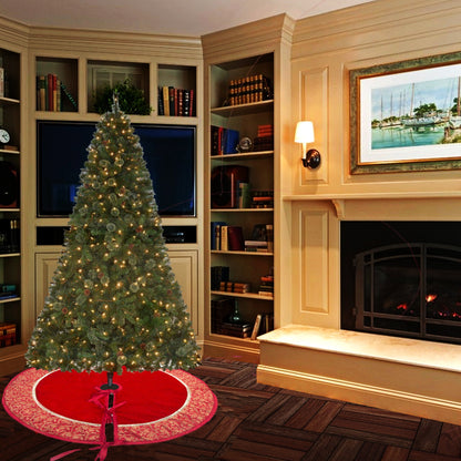 Christmas tree skirt classic micro red Velvet fabric with Brocade Fabric Border Thick Double Layer by HOME HEART Brands