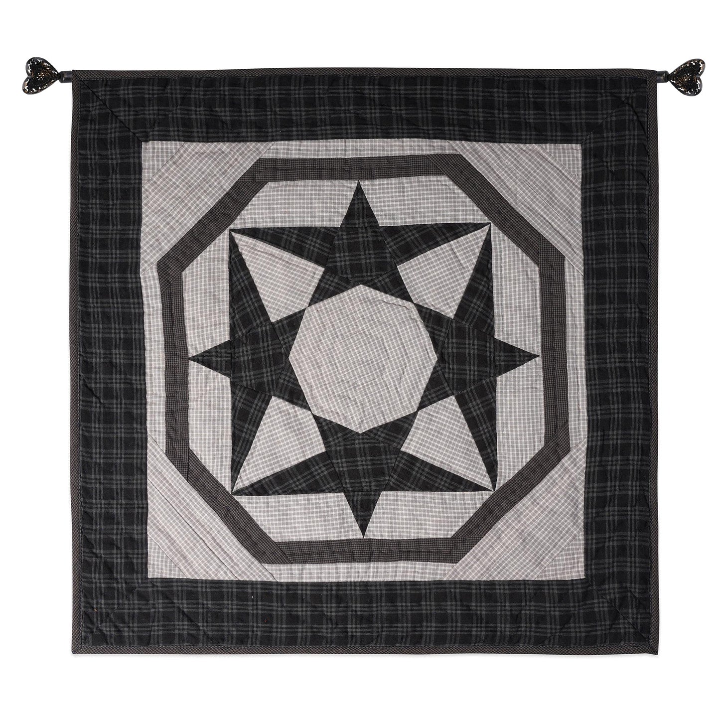 Hand made Hand quilted Wall hanging, Throw Quilt, Table Topper 19"x19" Galaxy star blue plaid quilt by Home Heart brands (Made in India)