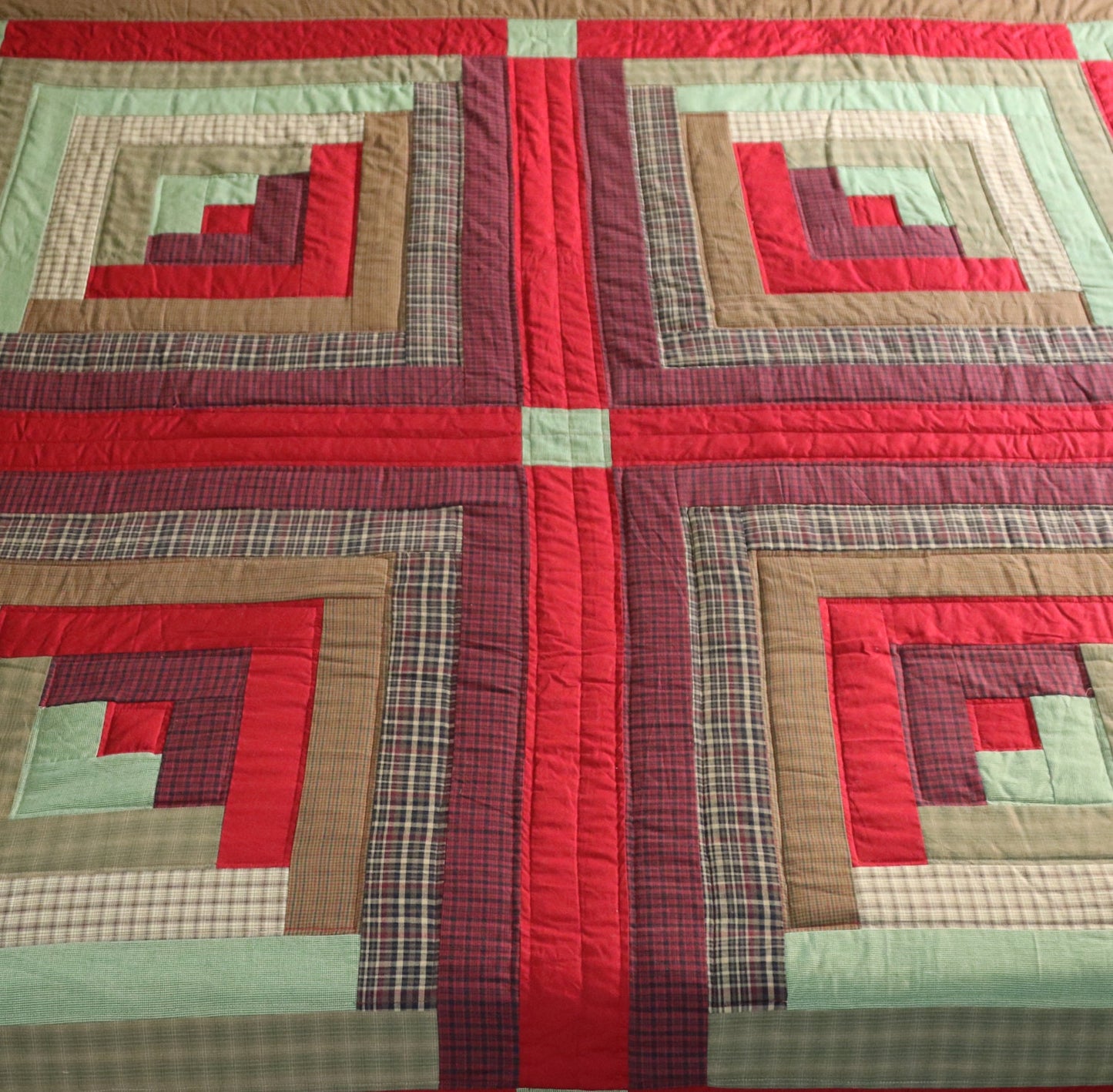 Hand Quilted bedspread quilts primitive log cabin patchwork Design Mix Plaid Fabric by HOME HEART Brands (made in INDIA)