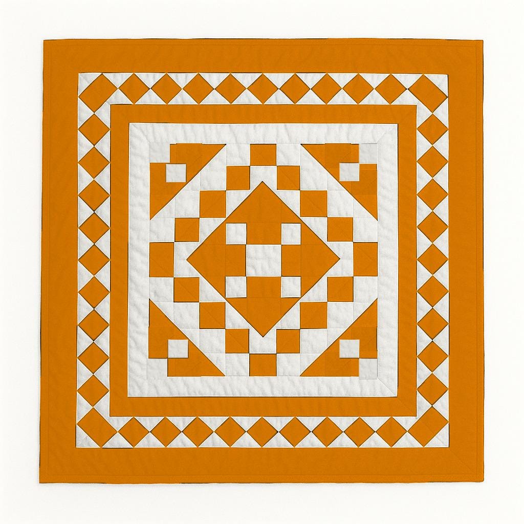Hand made hand quilted quilt, table accent piece, Table topper Autumn Diamond square quilt 100% Cotton Heirloom Quality by HOME HEART Brands