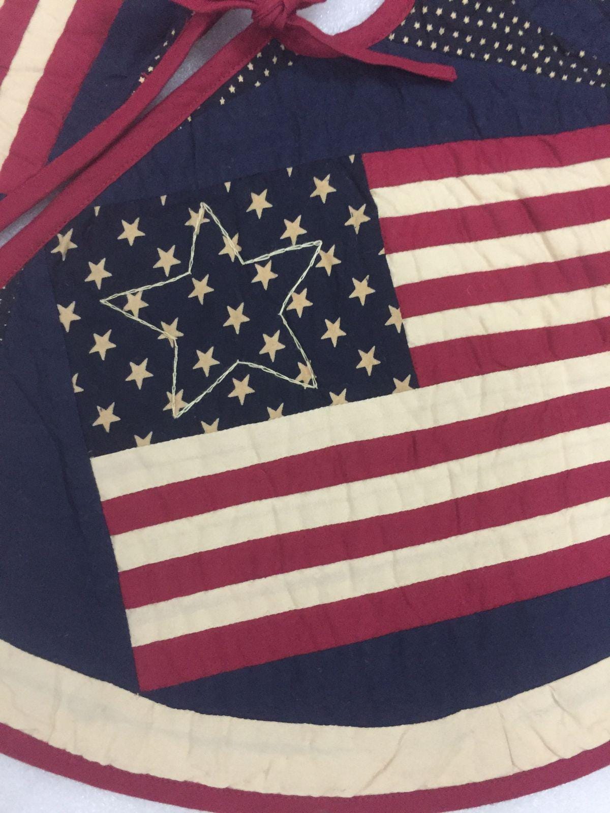Christmas tree skirt table top 24" round hand made quilted rice stitch star patchwork Old glory flag Thick Double Layer by HOME HEART Brands