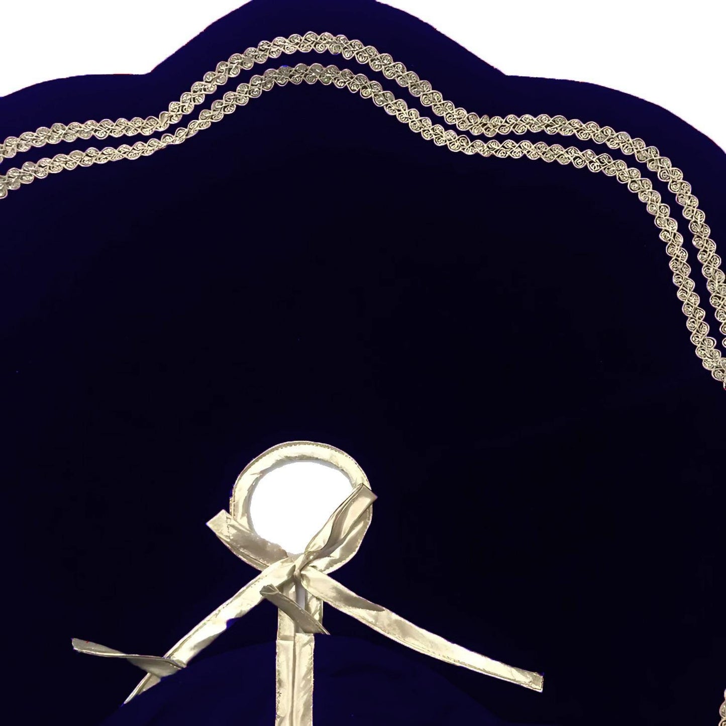 Christmas Tree Skirt Handcrafted Scallop Design Navy blue Velvet, silver Trim Double Layer Heirloom by HOME HEART Brands(Made in India)