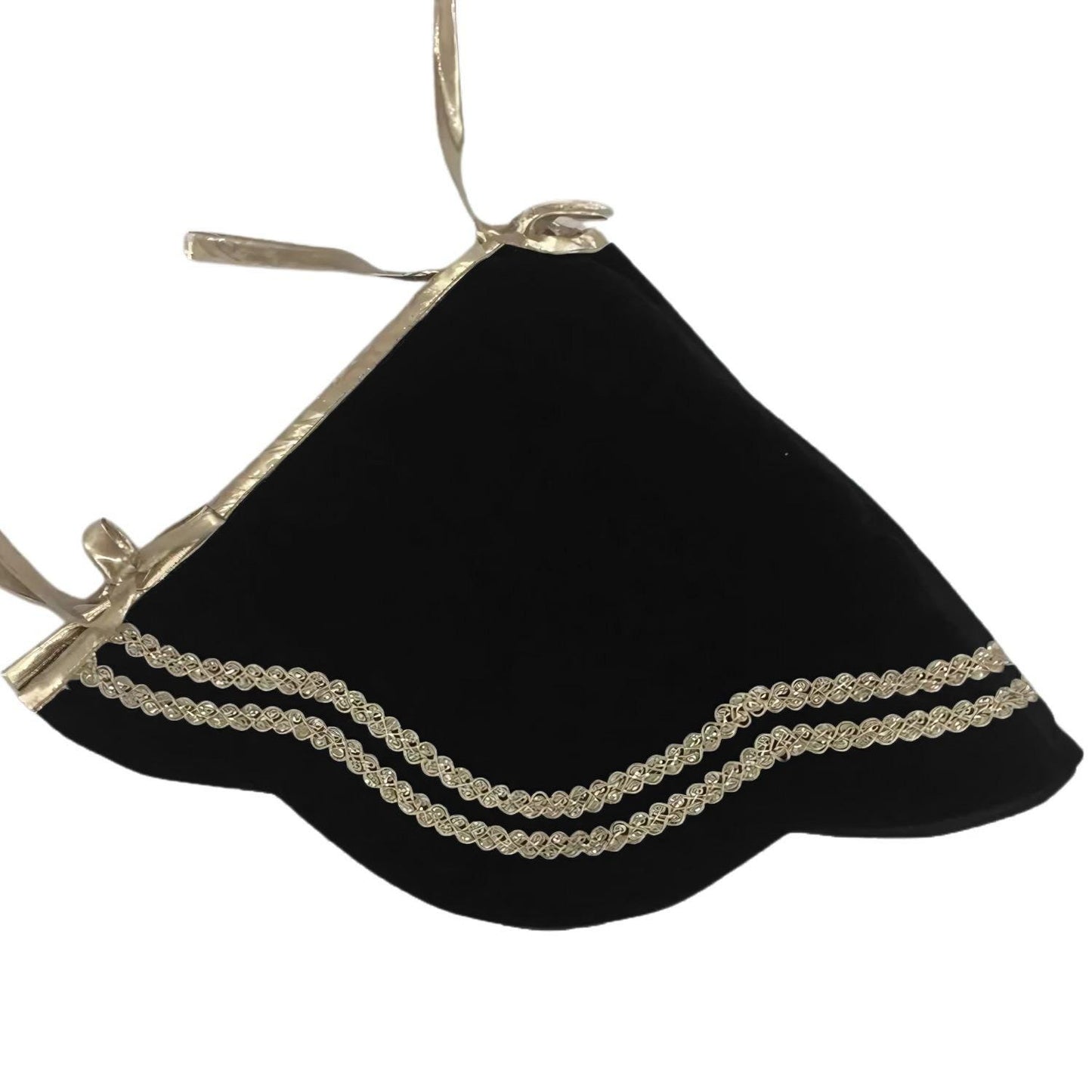 Christmas Tree Skirt Handcrafted Scallop Design black Velvet, Gold Trim Double Layer Heirloom tree skirt by HOME HEART Brands(Made in India)