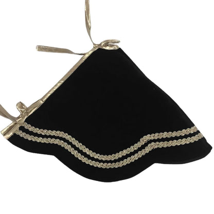 Christmas Tree Skirt Handcrafted Scallop Design black Velvet, Gold Trim Double Layer Heirloom tree skirt by HOME HEART Brands(Made in India)