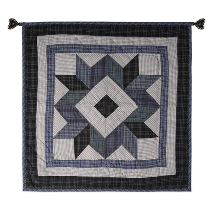 Hand made Hand quilted Throw Quilt, Table Topper 20"x20" Broken star blue plaid quilt by Home Heart brands (Made in India)