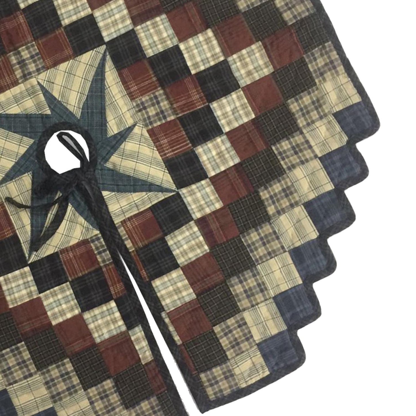 Christmas tree skirt 24" inch hand made hand quilted zigzag border galaxy star plaid Heirloom Quality by HOME HEART Brands( Made in India)