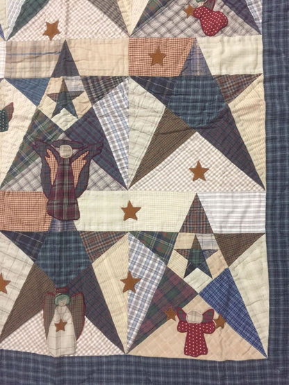 Hand made Throw Quilt, Table Toppers 44"x44" Angle primitive Star embroidered Hand Quilted Cotton quilt by Home Heart brands (Made in India)