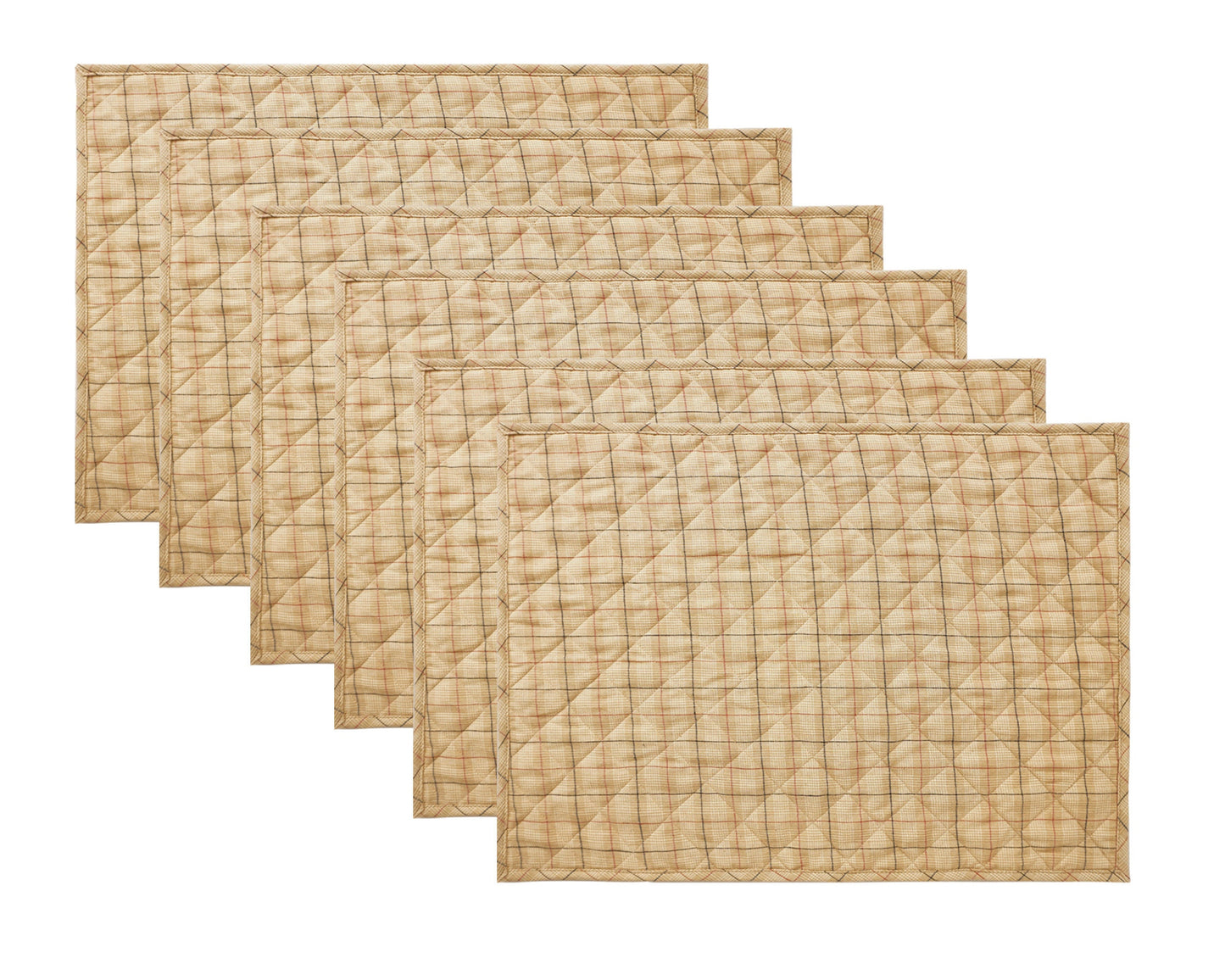 Quilted PLACEMAT beige with black & red Country Plaid 14"X19" by HOME HEART Brands/Table mat(5931)