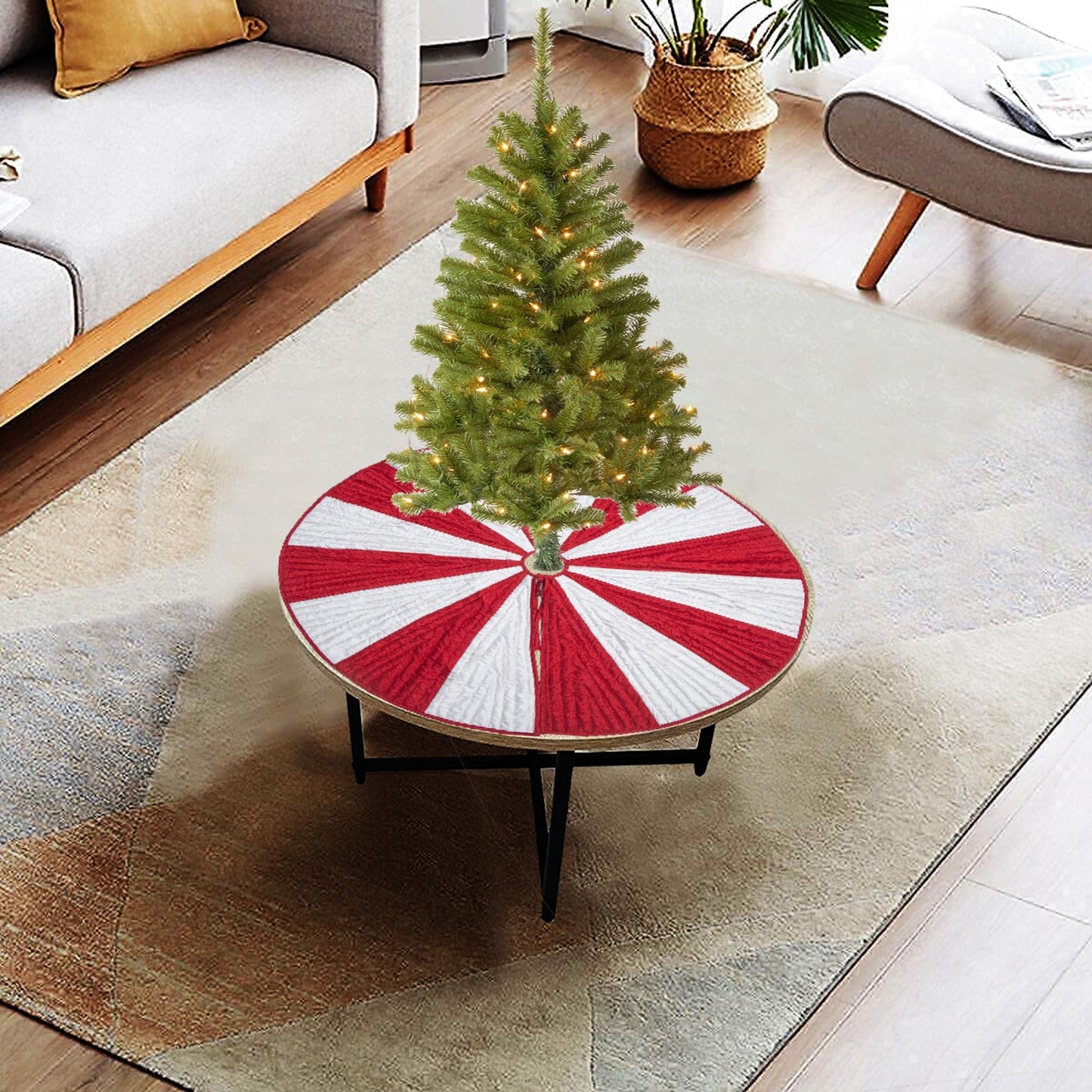 Christmas tree skirt red & white faux silk in shape of triangles and intricate quilting thick Double Layer tree skirt by HOME HEART Brands