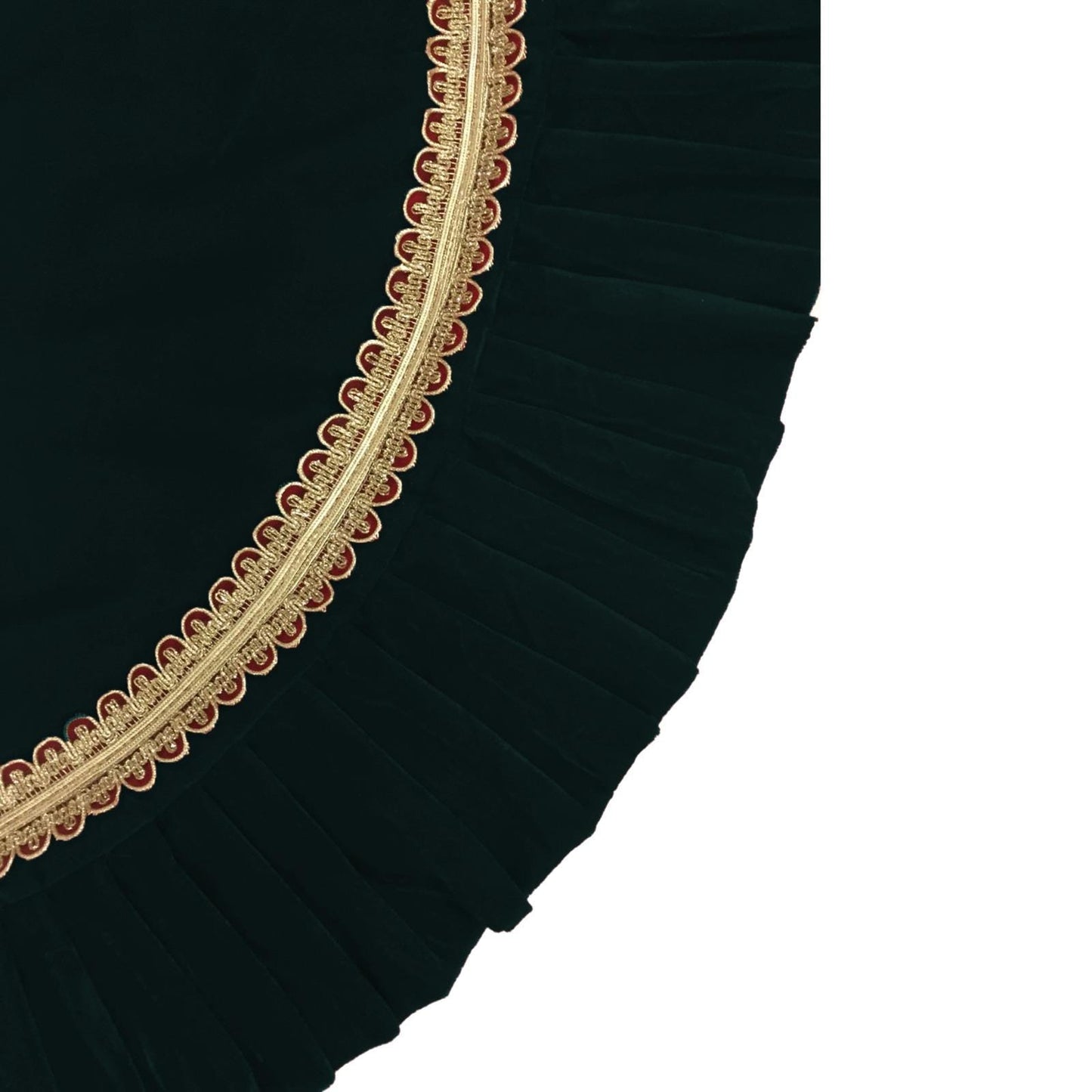 Tree Skirt with ruffle Handcrafted bottle green Velvet, Gold Trim & gold border Double Layer Heirloom by HOME HEART Brands(Made in India)