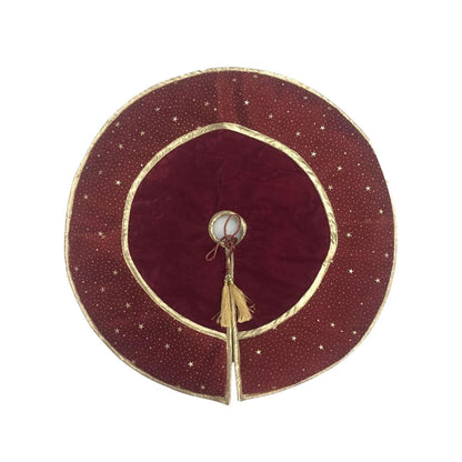 Christmas tree skirt classic micro maroon red Velvet fabric with gold bonded star fabric border Thick Double Layer by HOME HEART Brands