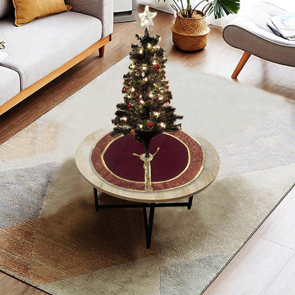 Christmas tree skirt classic micro maroon red Velvet fabric with gold & floral Brocade Fabric Border Thick Double Layer by HOME HEART Brands