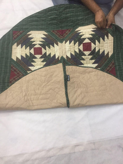 Christmas tree skirt 50" round hand quilted patchwork pineapple log cabin quilt Thick Double Layer by HOME HEART Brands