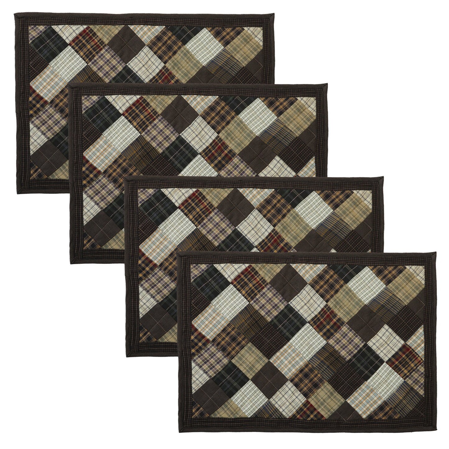 Quilted placemats/Table mat patchwork country Farm Mix plaid 14"X19"  by HOME HEART Brands(Made in India)