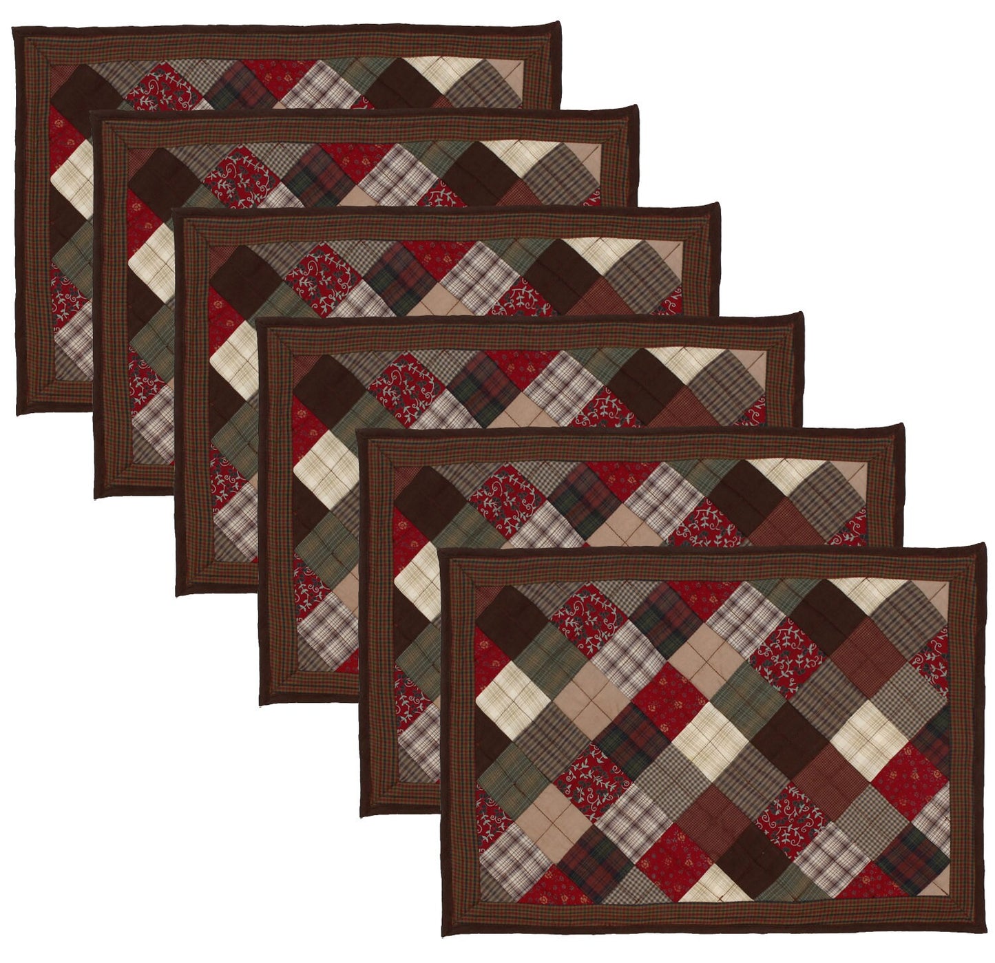 Quilted placemat & table mat patchwork red brown country  plaid, calico print by HOME HEART Brands( made in INDIA)