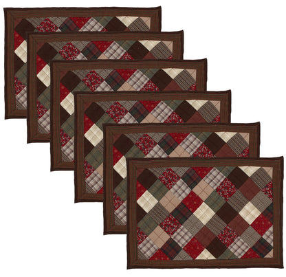 Quilted placemat & table mat patchwork red brown country  plaid, calico print by HOME HEART Brands( made in INDIA)