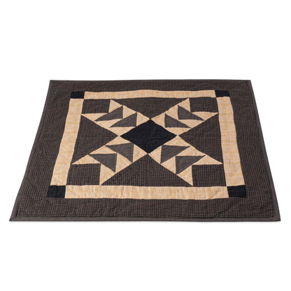 Hand made Hand quilted Wall hanging Quilt,Table Topper 19"x19" Primitive flying geese Black beige plaid by Home Heart brands (Made in India)