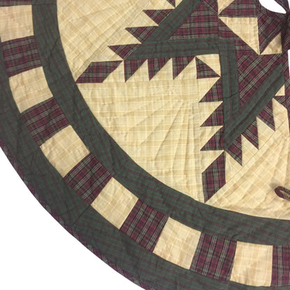 Christmas tree skirt hand made hand quilted Feathered Star plaid thick Double Layer Heirloom Quality by HOME HEART Brands( Made in India)