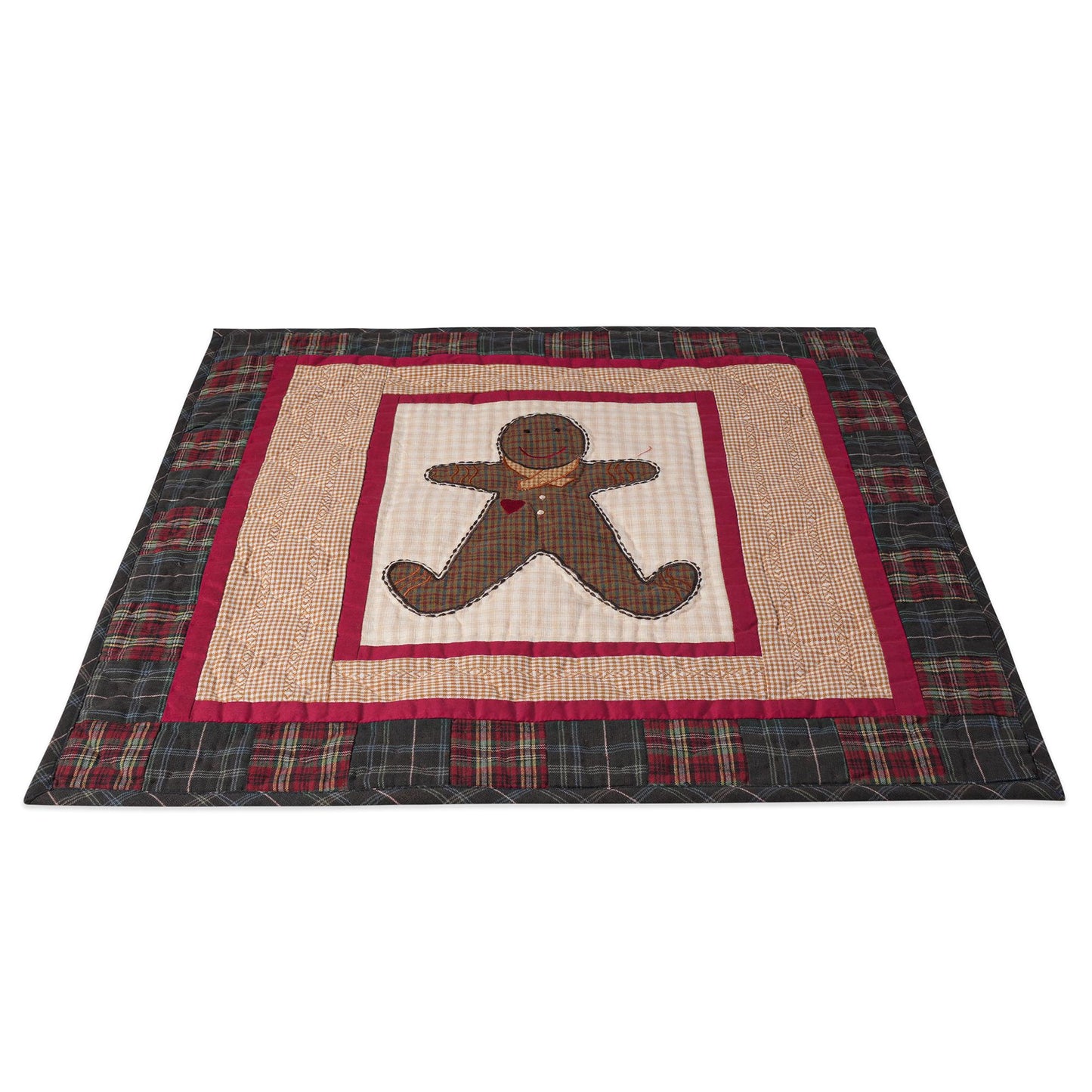 Hand made Hand quilted Throw Quilt, Table Topper 20"x20" ginger man quilt by Home Heart brands (Made in India)