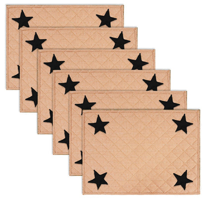 Quilted PLACEMAT & Table toppers Table mat black star embroidered peach brown Country Plaid 14"X19" by HOME HEART Brands(Made in India)