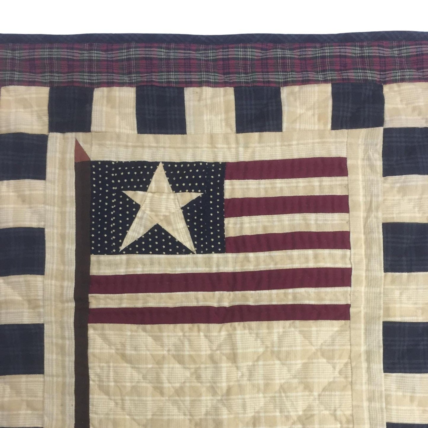 Old glory flag hand quilted crafted 19"X19" block square quilt, small quilt, Table Topper calico fabric by Home Heart brands (Made in India)
