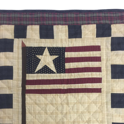Old glory flag hand quilted crafted 19"X19" block square quilt, small quilt, Table Topper calico fabric by Home Heart brands (Made in India)