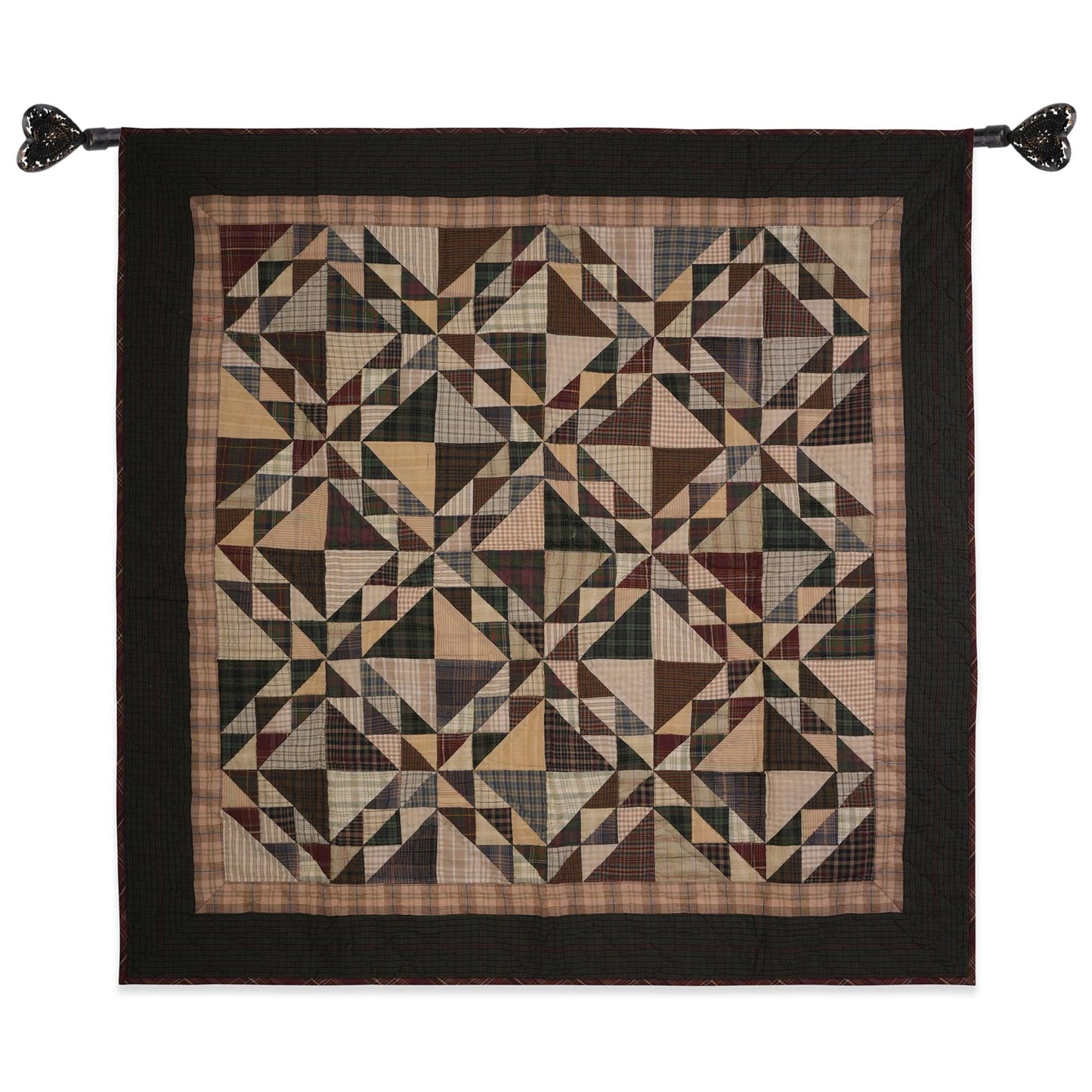 Hand made Hand quilted Throw Quilt, Wall hanging, 45"x45" country Flying geese multi plaid quilt by Home Heart brands (Made in India)