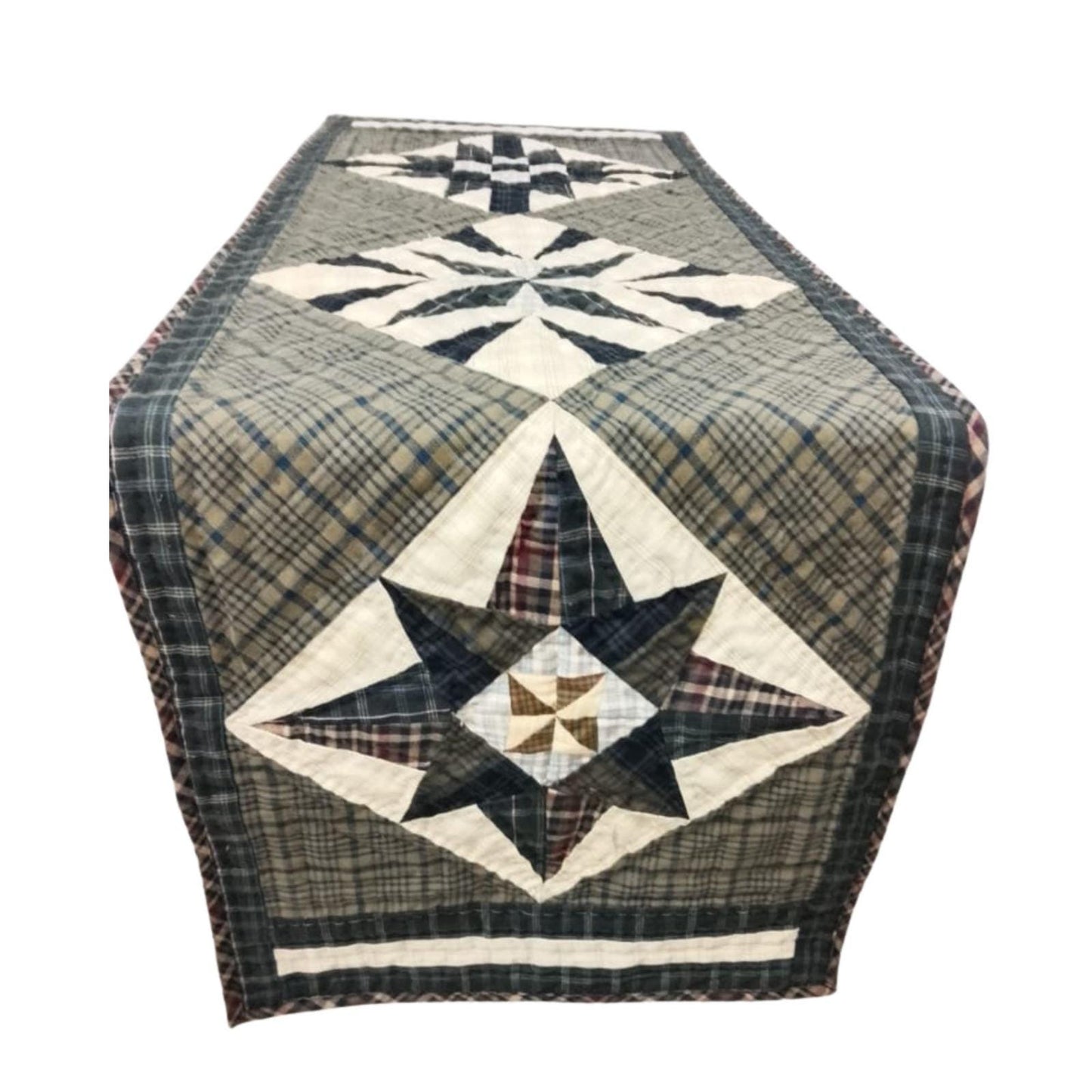 Table runner hand quilted, Table Toppers Star of Star plaid Patchwork Table runner Country Style  by HOME HEART Brands(made in INDIA)