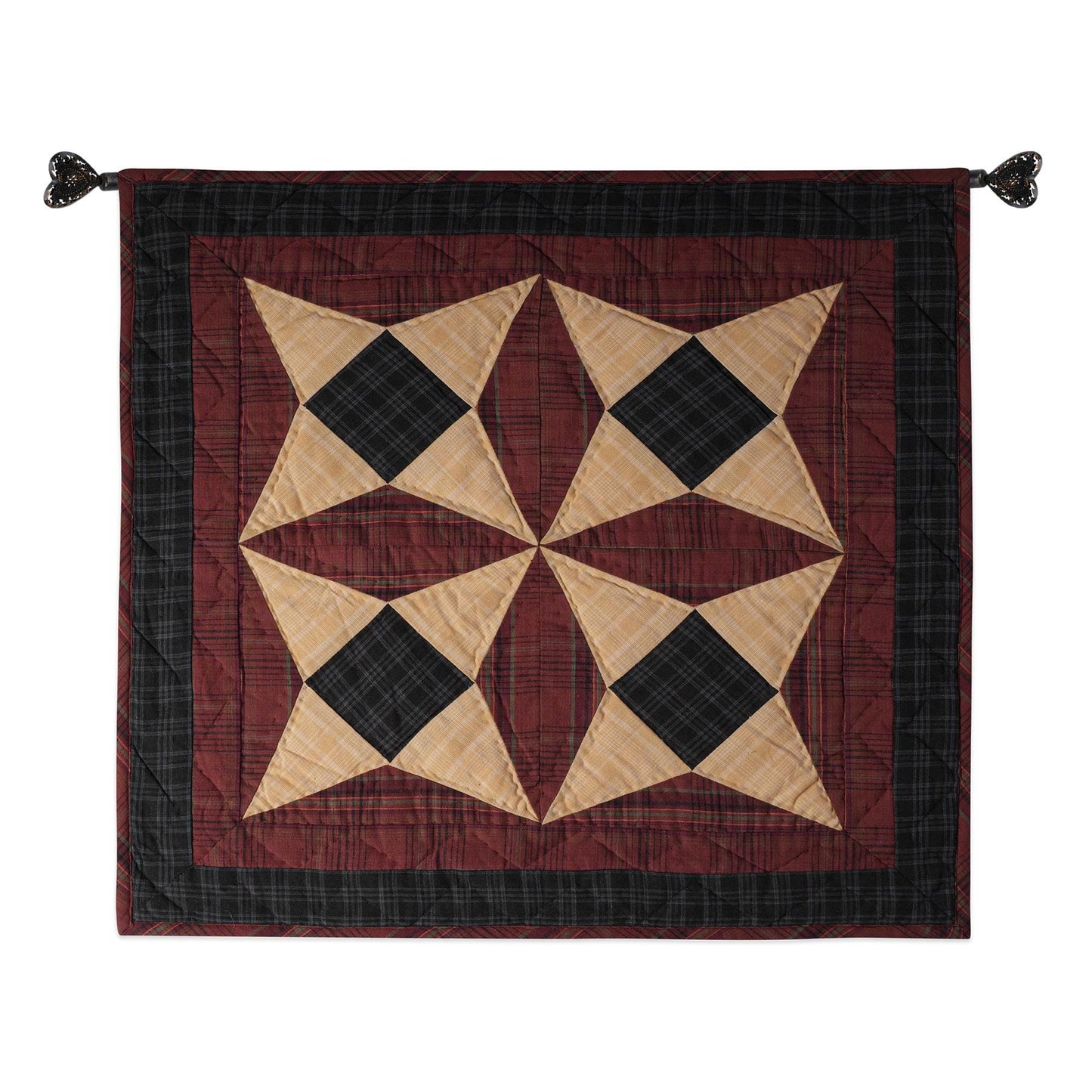 Hand made Hand quilted Throw Quilt, Wall hanging, Table Topper Spinning wheel blue burgundy plaid quilt by Home Heart brands (Made in India)