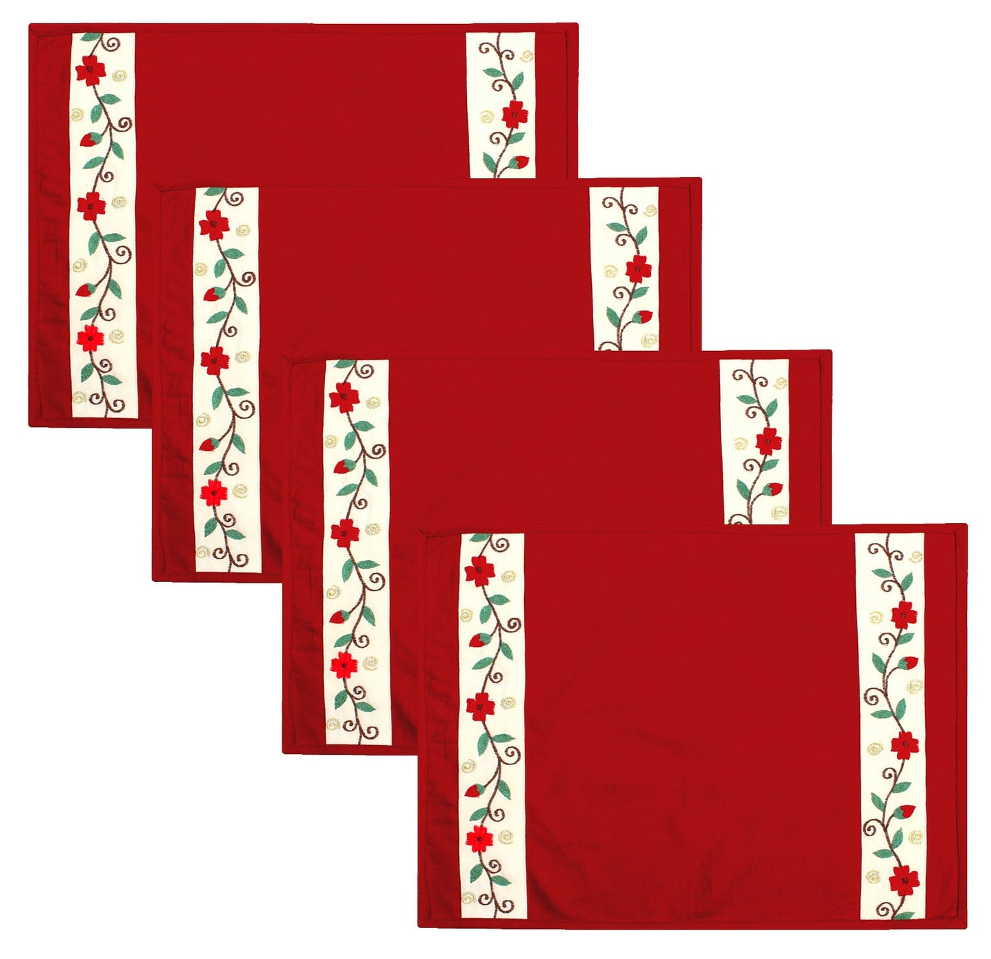 Cotton placemat & Toppers Premium tapestry cotton fabric red applique floral embroidered by Home Heart Brands(Made in India)