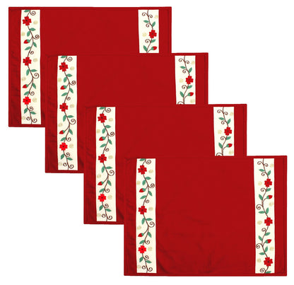 Cotton placemat & Toppers Premium tapestry cotton fabric red applique floral embroidered by Home Heart Brands(Made in India)
