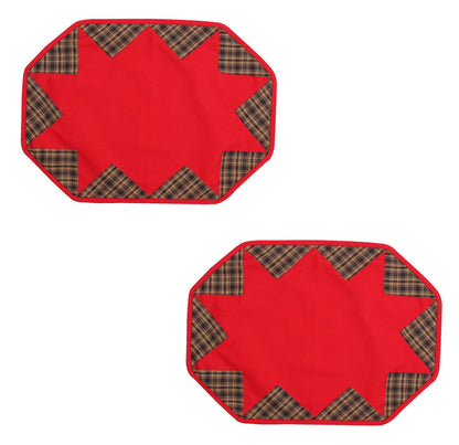 Placemat & Toppers Premium tapestry red heavy duck cotton and applique black tan plaid broken star by Home Heart Brands(Made in India)