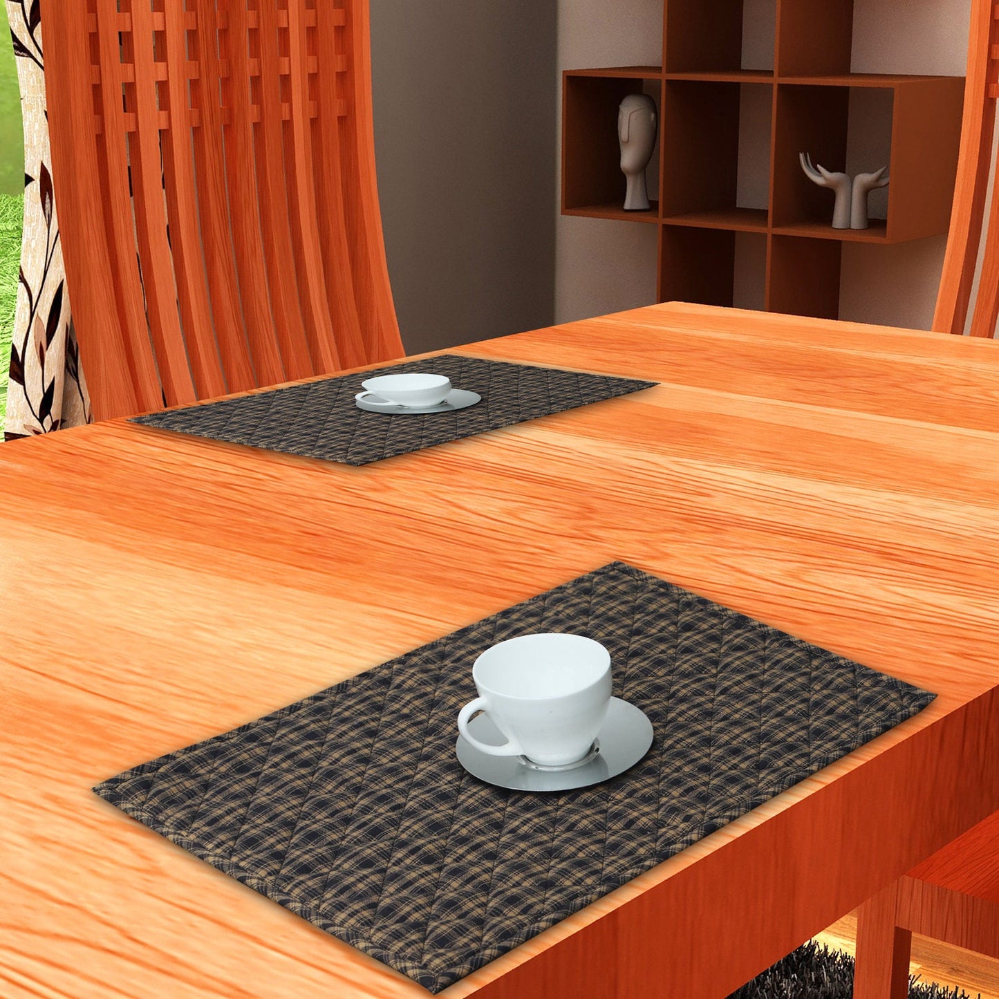 Quilted PLACEMAT Black/Beige Country Plaid Country Plaid 14"X19" by HOME HEART Brands/Tablemat