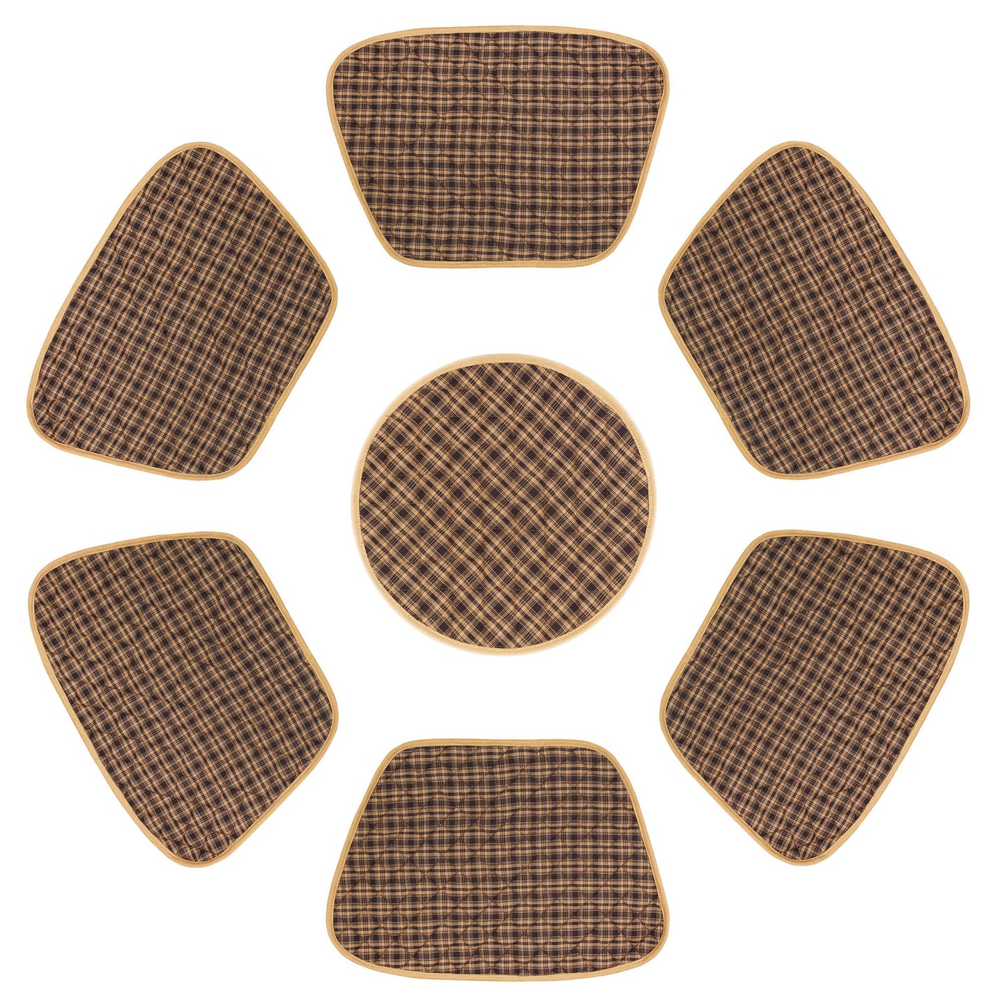 Wedge quilted placemat ,Trivet, pot holder, table mat Farm house Buffalo plaid cotton black & tan reversible mat by HOME HEART Brands(India)