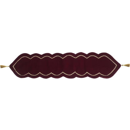 Table runner velvet Handcrafted Scallop Design burgundy wine Velvet, Gold Trim Double Layer Heirloom by HOME HEART Brands(Made in India)