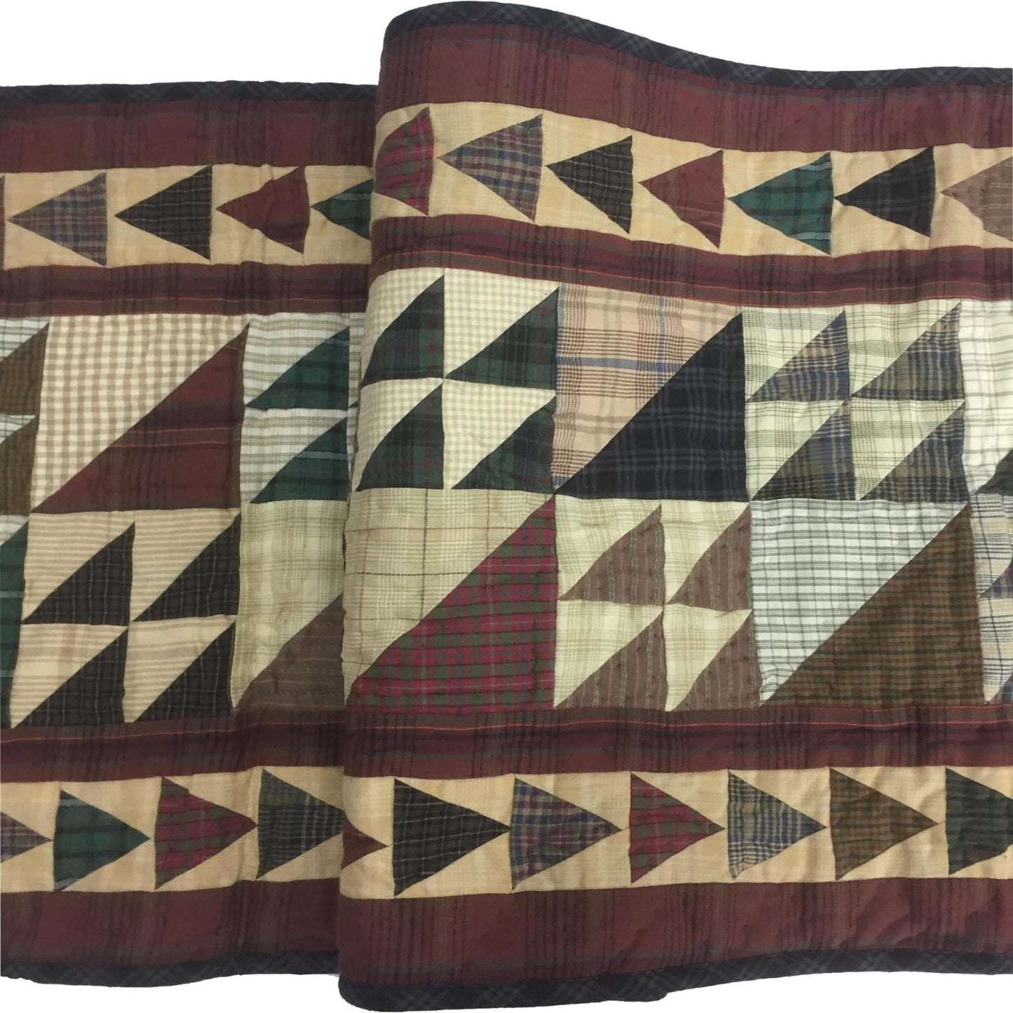Hand Quilted crafted Rustic flying geese plaid table runner 16"x50" patchwork Table Runner & Toppers by HOME HEART Brands(Made in India)